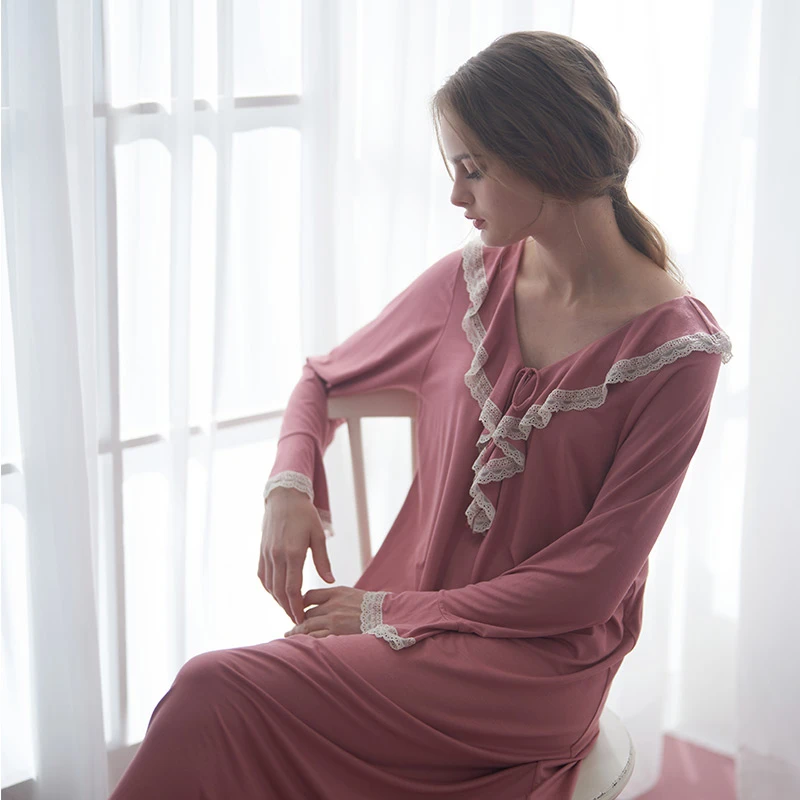 CABRIDA【粉气香来】气质夏季睡裙轻奢长袖法式中长款优雅M713