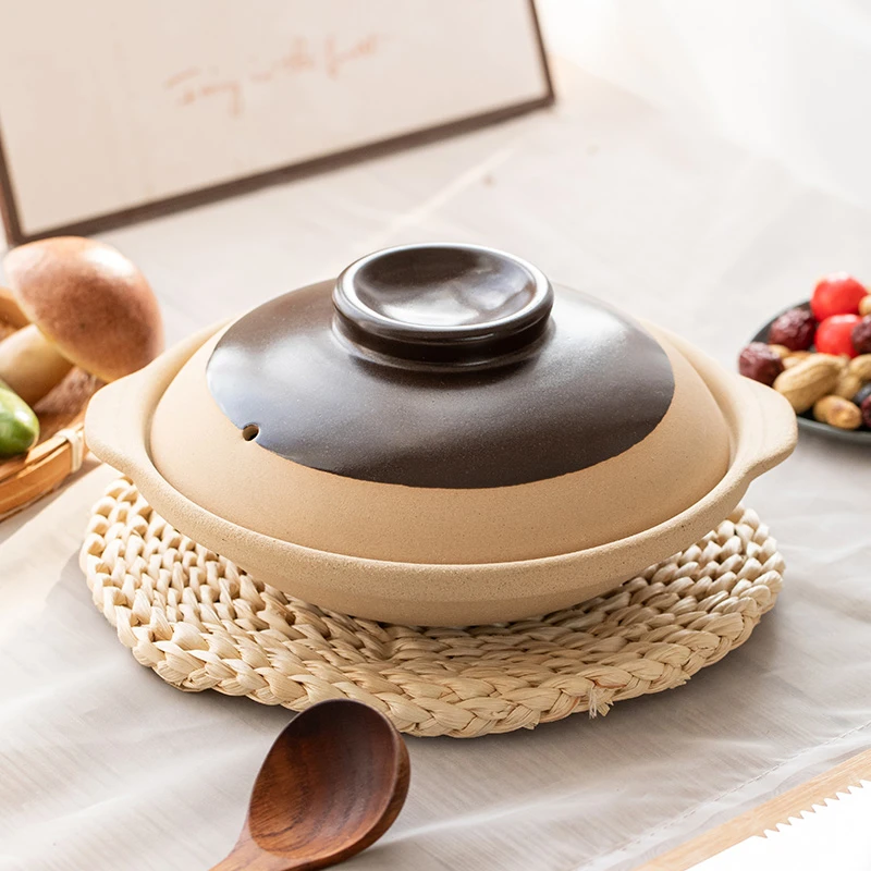 老式土砂锅煲仔饭专用无釉浅锅耐高温燃气家用陶土黄焖鸡米饭沙煲