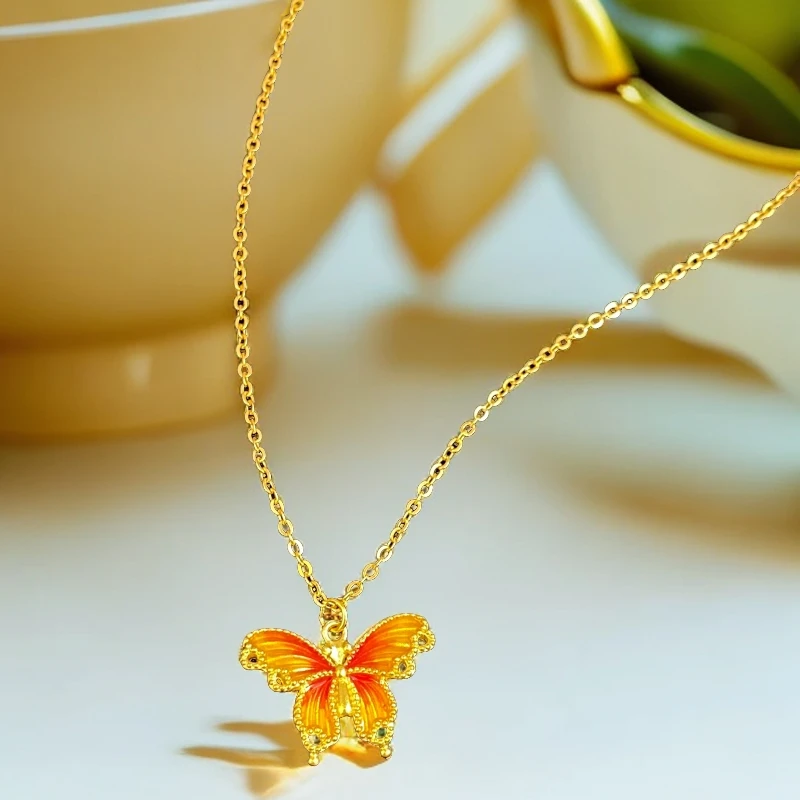 足金999  春日蝴蝶系列项链时尚复古轻奢精致精美首饰手工饰品