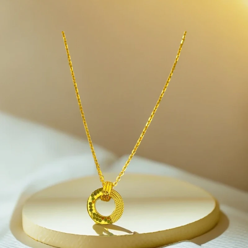 周金生足金999套链环环相扣鱼鳞款时尚百搭经典坠链999纯金项链