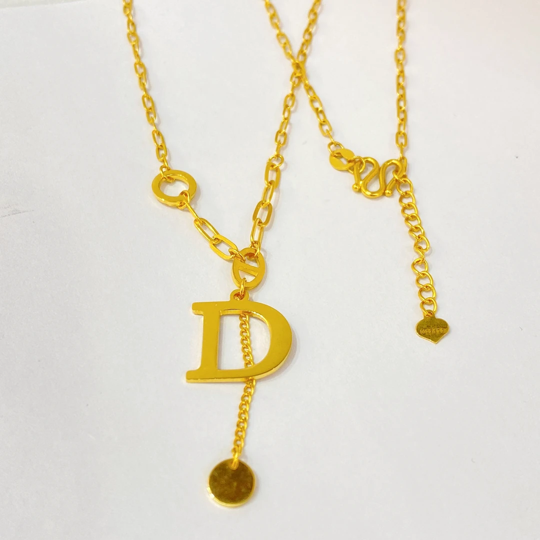 足金999 精品工艺  简约字母D套链 轻奢时尚百搭小众经典金色坠链