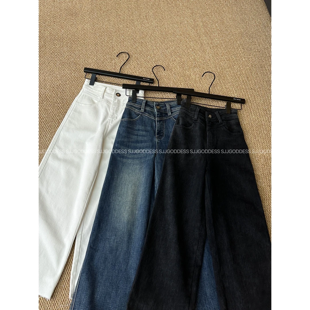 【娇娇私服订制】秋冬新款高腰A版弹力加绒直筒牛仔裤11012#