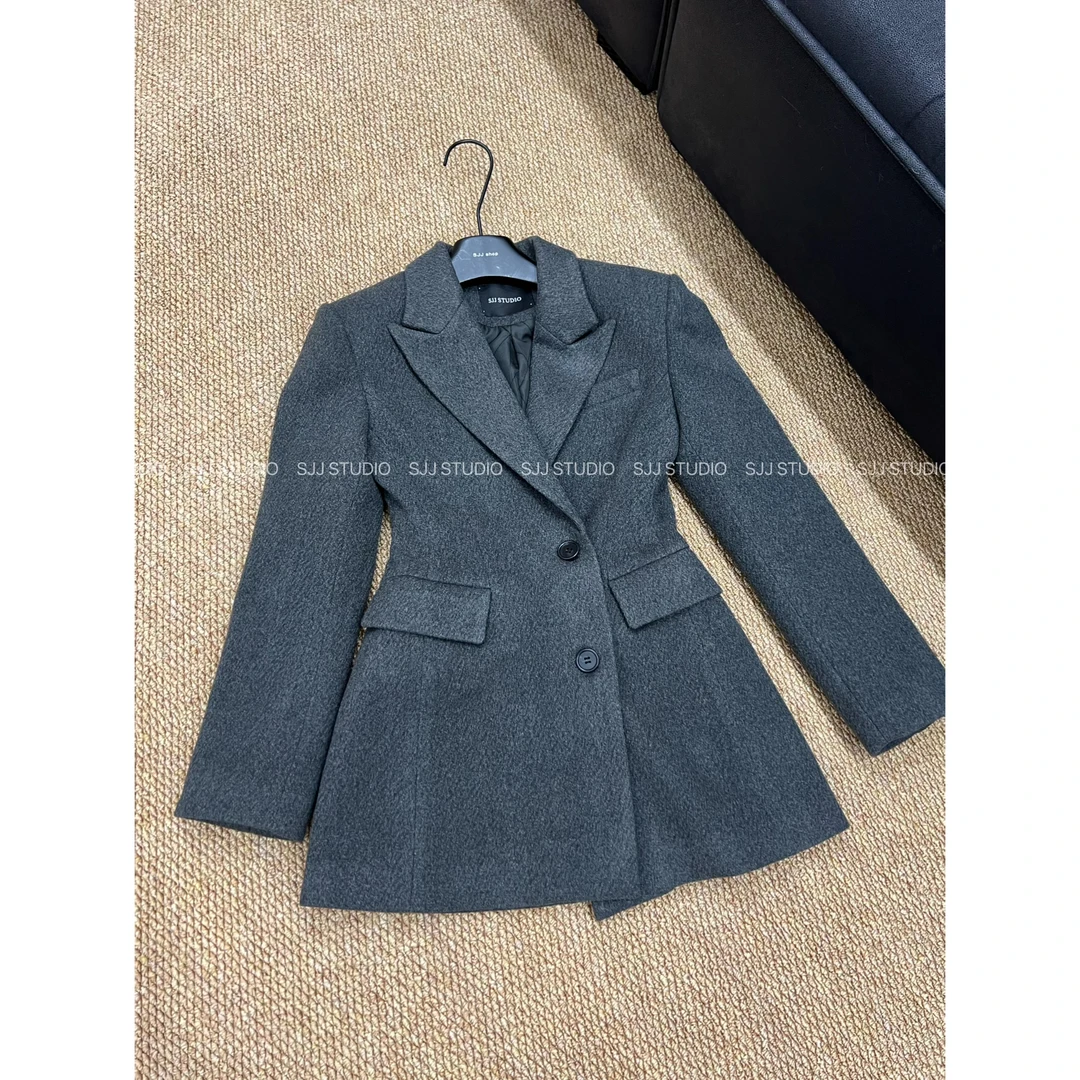 【娇娇私服订制】秋冬新款休闲气质收腰夹棉毛呢外套10237#