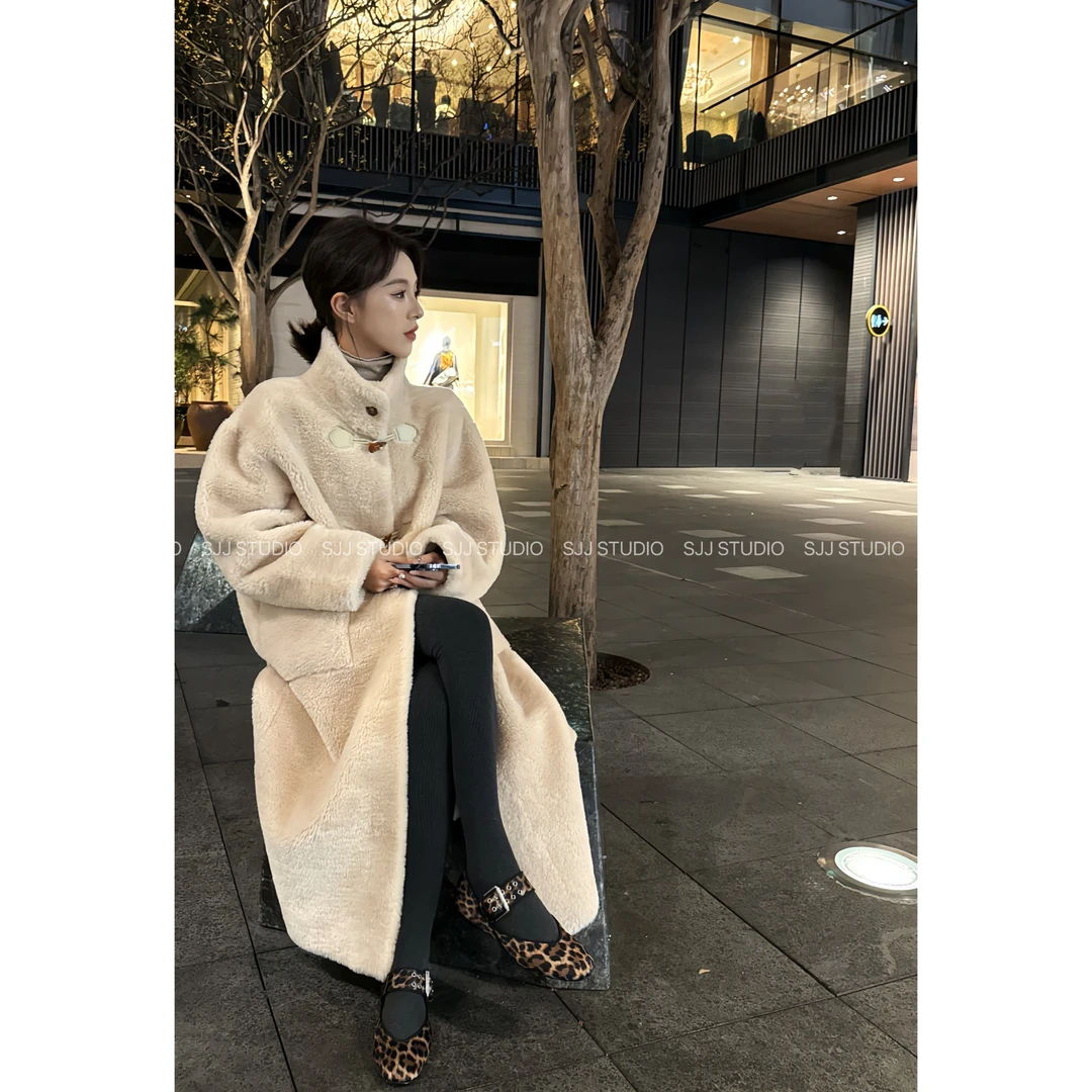 【娇娇私服订制】秋冬新款时尚牛角扣立领中长款毛毛大衣外套91005#