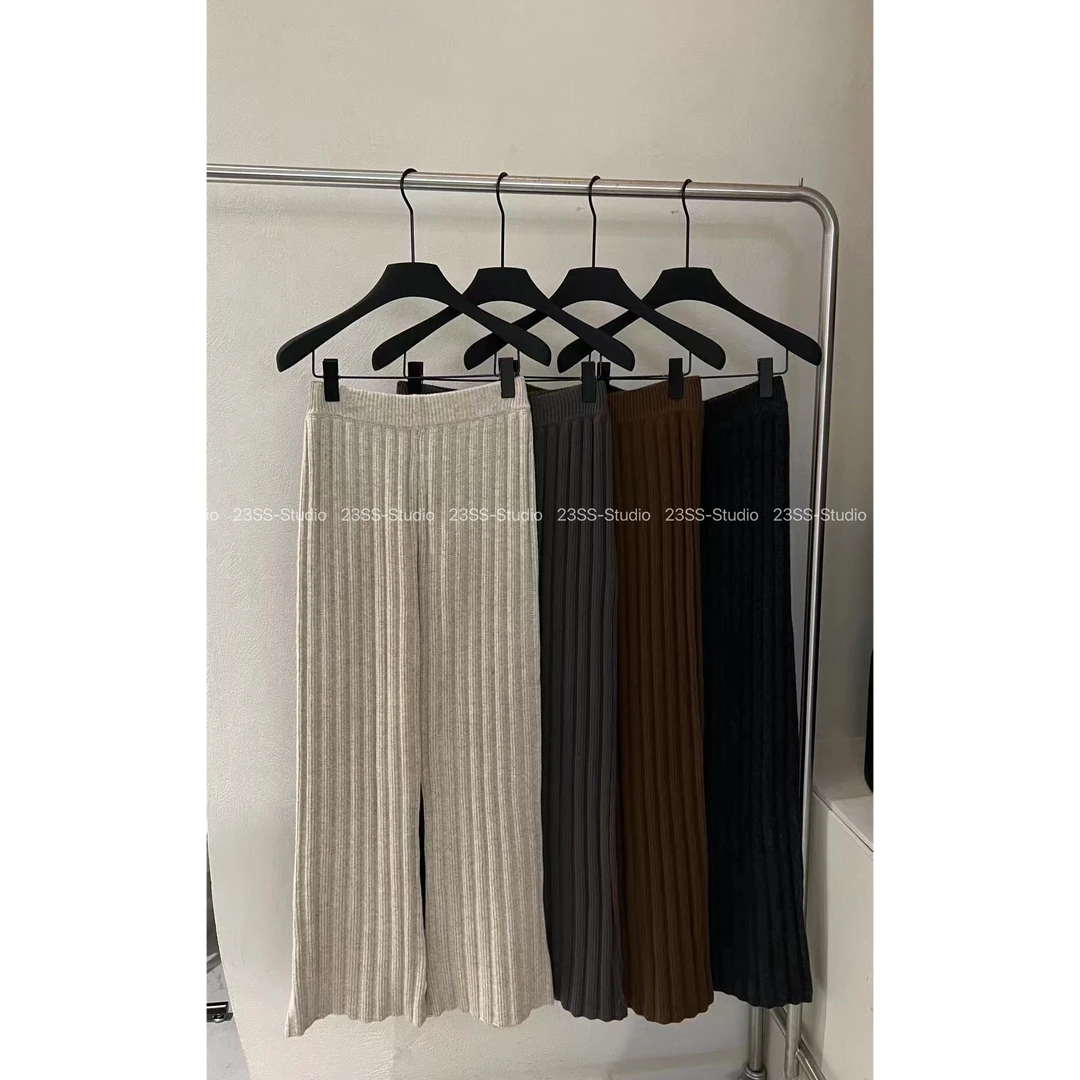 【娇娇私服订制】秋冬新款高腰休闲坑条显瘦阔腿直筒针织裤1191