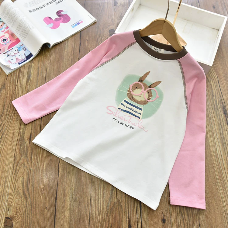 厚实百搭 女童插肩袖卡通长袖套头T恤中大儿童打底衫上衣24秋