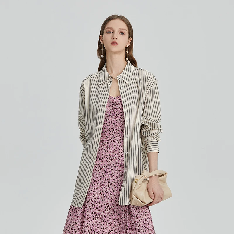 恩瑞妮条纹长袖衬衫外套早秋新款百搭休闲法式气质小衫ERQC7B135