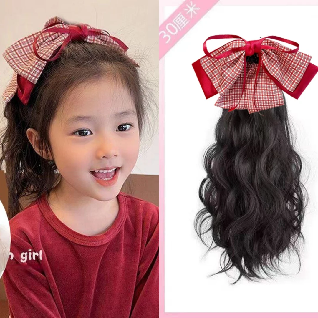 公主卷发小抓夹30厘米安可拉红蝴蝶结粘贴芭比卷洋气自然假发马尾