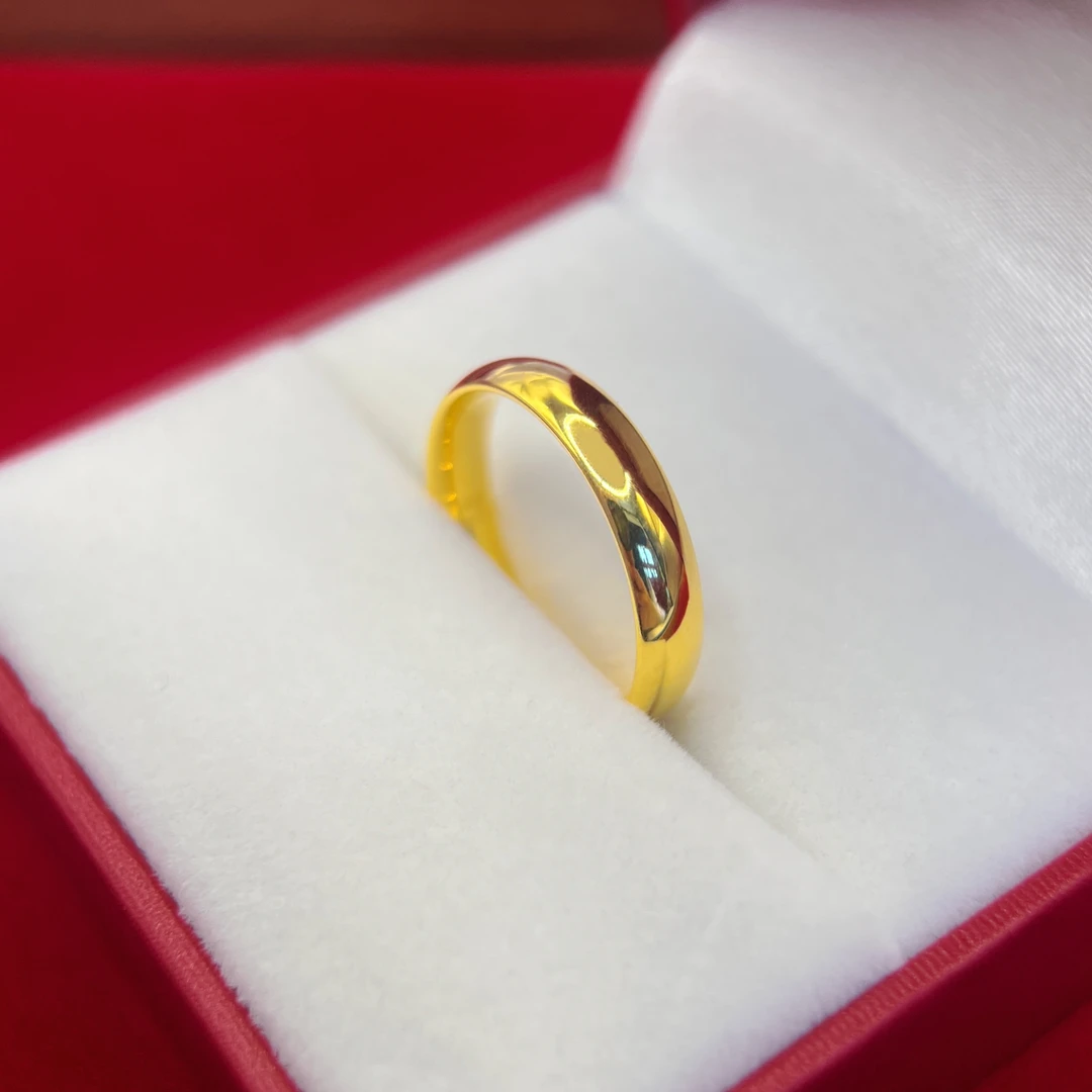 足银戒指 亮面泥鳅背素圈戒指真金包真银黄金色质感不掉色P3057