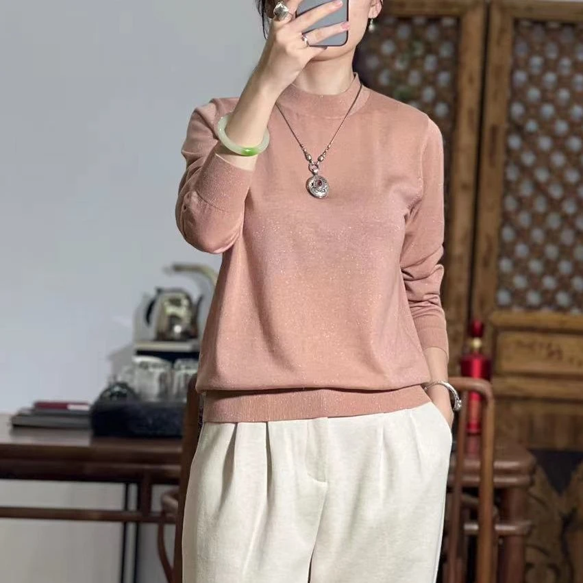 『诗韵』女款时尚简约休闲长袖百搭针织羊毛半高领打底（MTT2538）