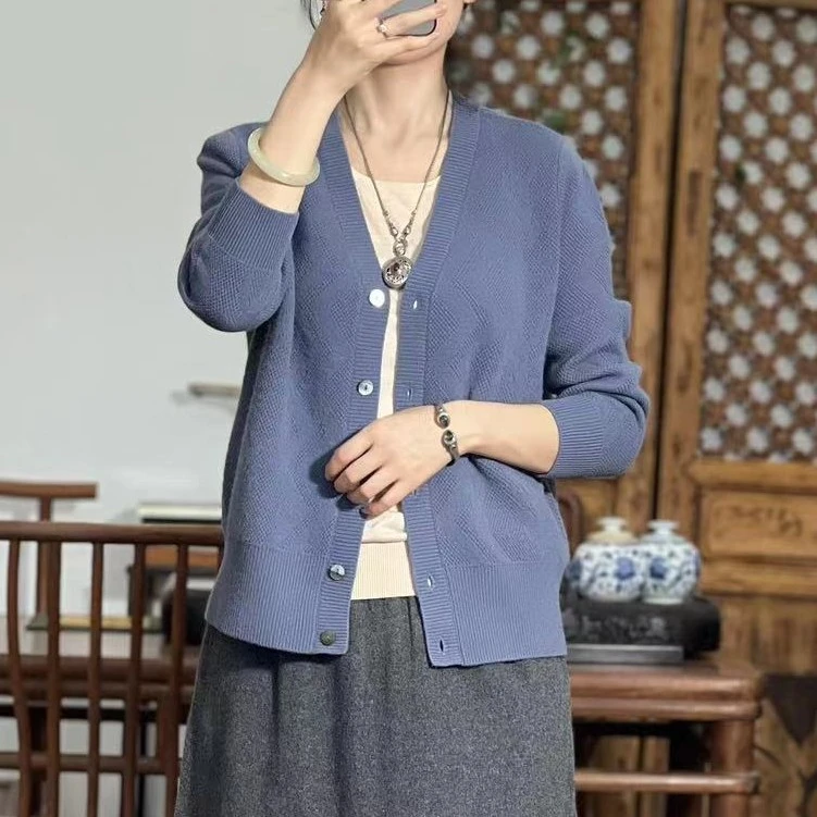 『秋阑』女款宽松长袖百搭时尚简约秋冬山羊绒衫针织开衫（MTT2531）