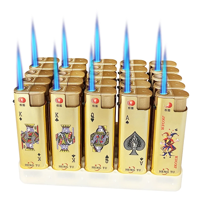【热销】新款高档金属3D扑克牌防风打火机持久点火防爆耐用可充气