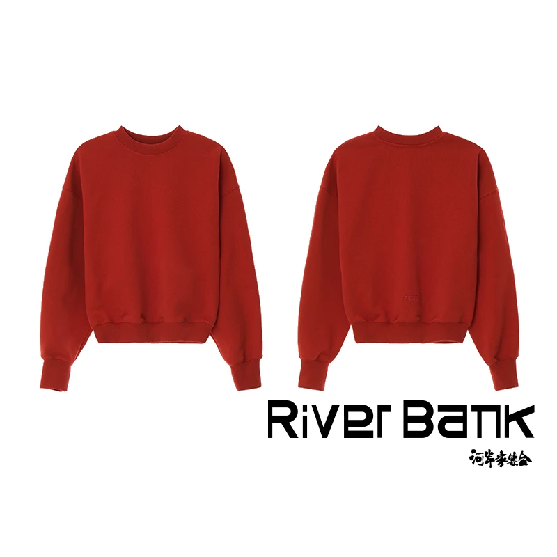 河岸家买手店设计师RECTO红色休闲圆领链条纯棉卫衣女24秋冬