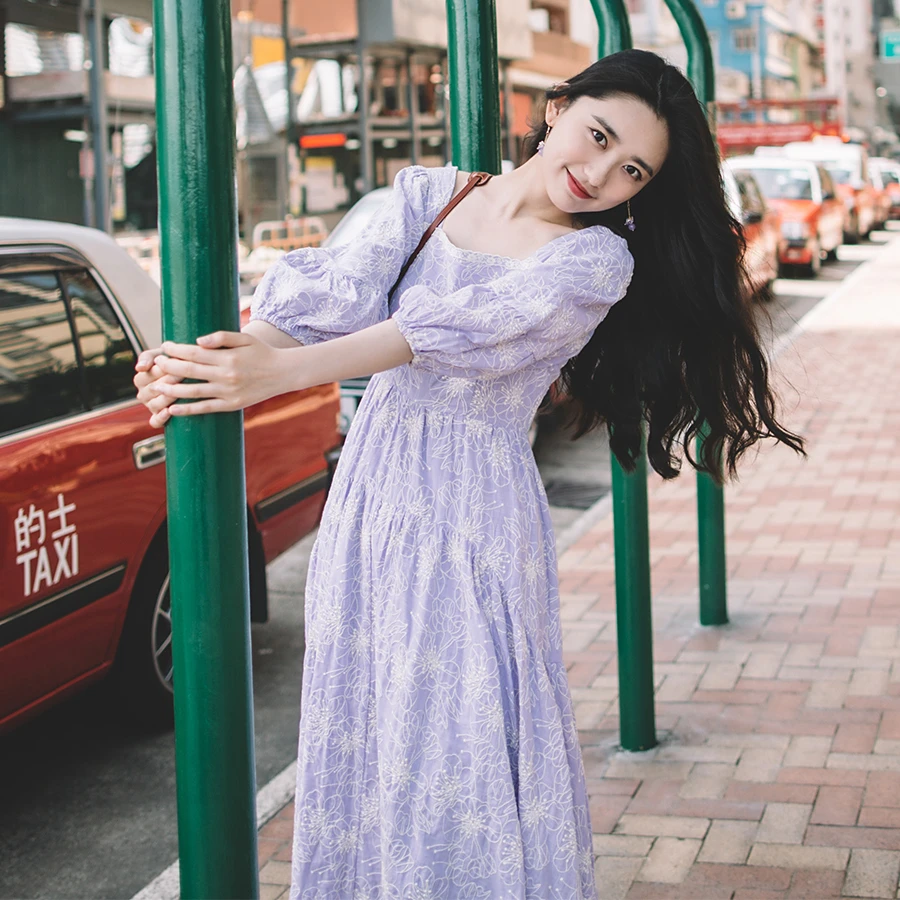 撒哈拉原创【秋日狂想曲】嘚瑟明媚全棉绣花立裁廓形法式连衣裙厚