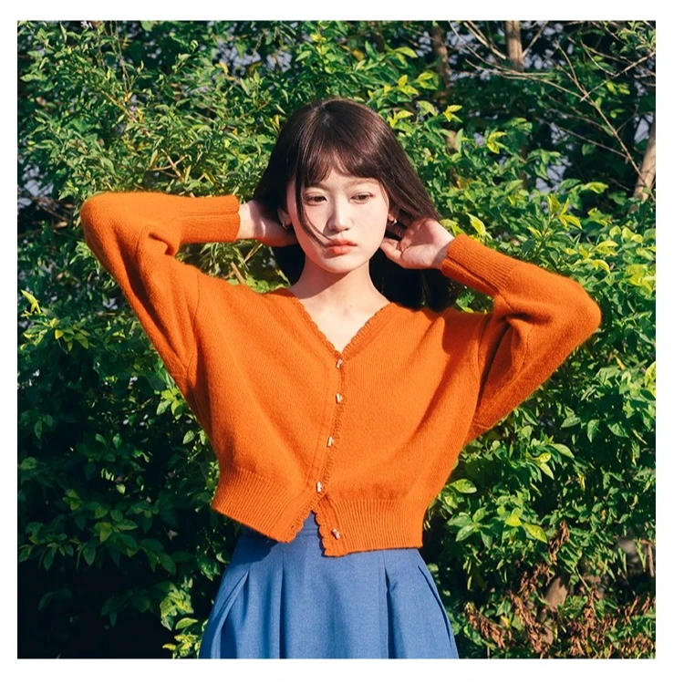 撒哈拉原创【人间三月】蓬松感毛衣国风清冷感竹子钮扣开衫