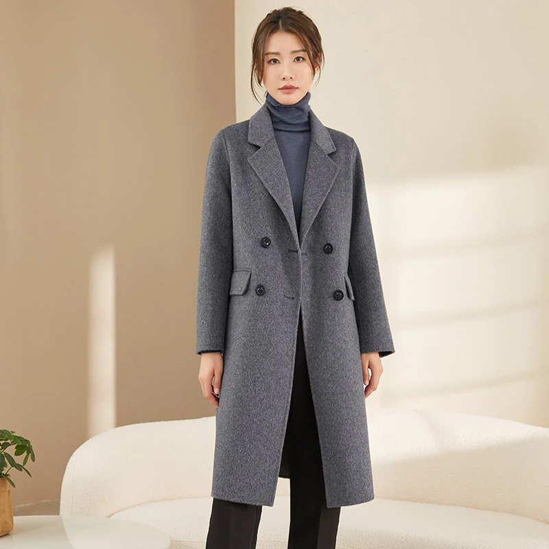 【向南美学】曼贝8284017小个子双面呢100%长款毛呢气质时尚中长款·