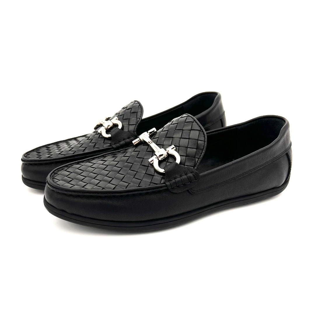 BOTAGER VIENCA/【秋季豆豆鞋】轻奢马蹄扣编织全牛皮商务休闲