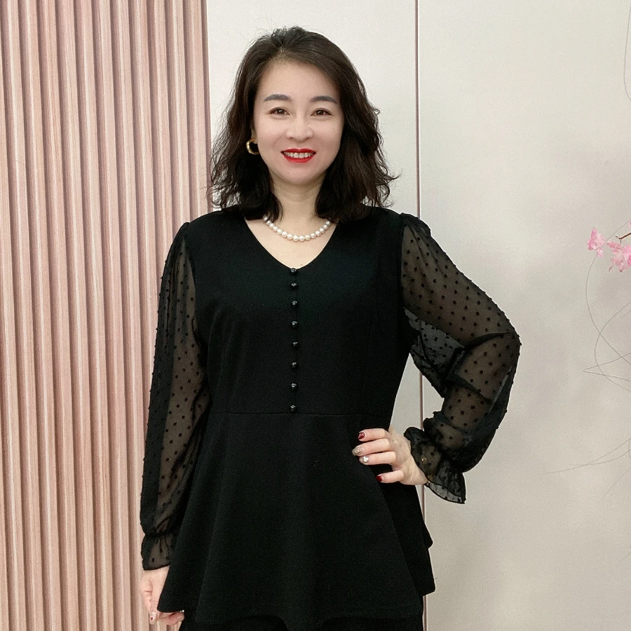时尚百搭多纽扣拼接袖显瘦衬衫大码女胖上衣胖MM女装20541