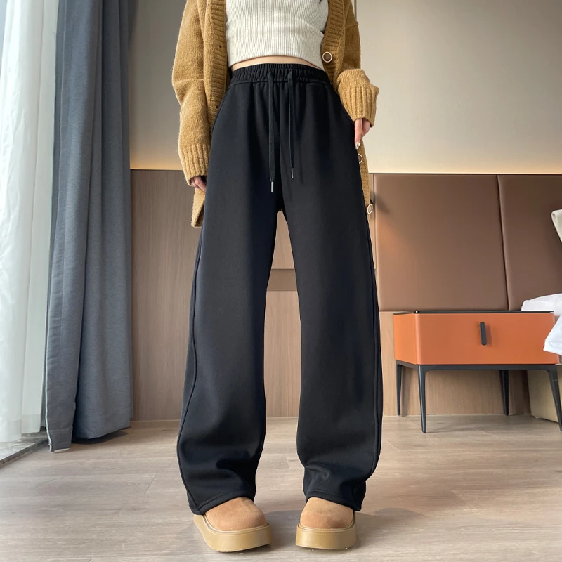 2025秋冬裤子加绒阔腿裤女宽松显瘦春秋运动裤春秋款休闲卫裤时尚