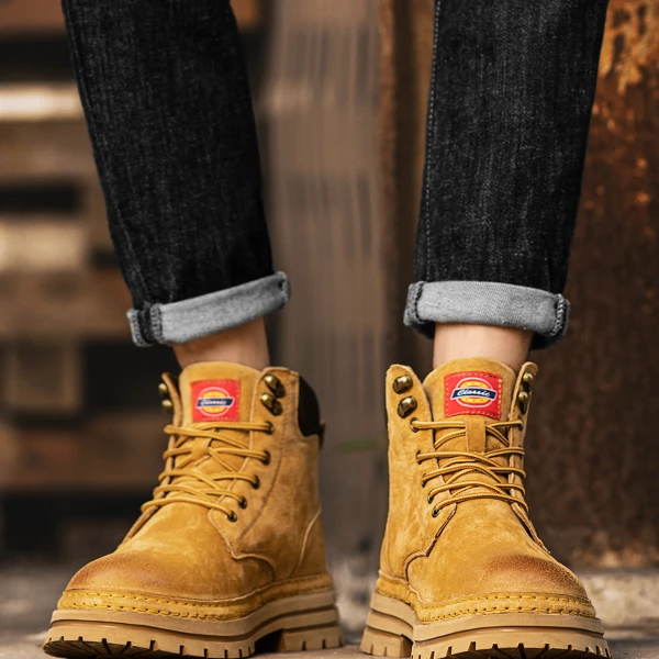 新2024爆款秋冬增高防滑工装鞋百搭男士复古大黄靴新款休闲马丁靴