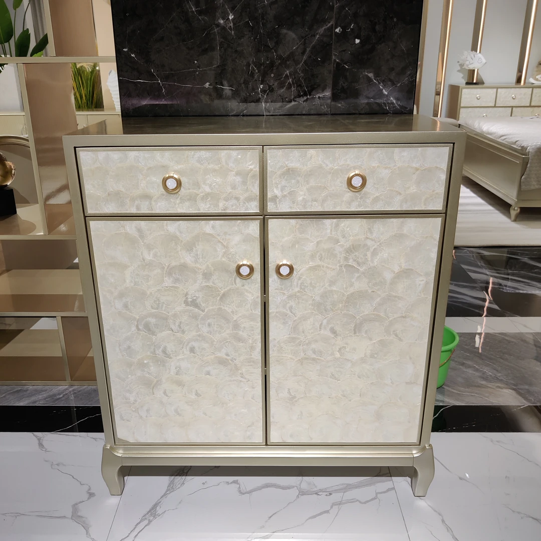 美式轻奢实木贝壳家用简约鞋柜边柜多功能柜（尺寸940*420*1020)