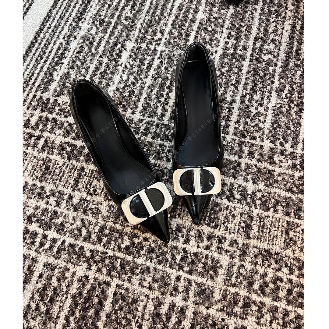 【QYM】6.5CM高跟鞋单鞋尖头高级感小个子长腿夏季黑色气质小香风女