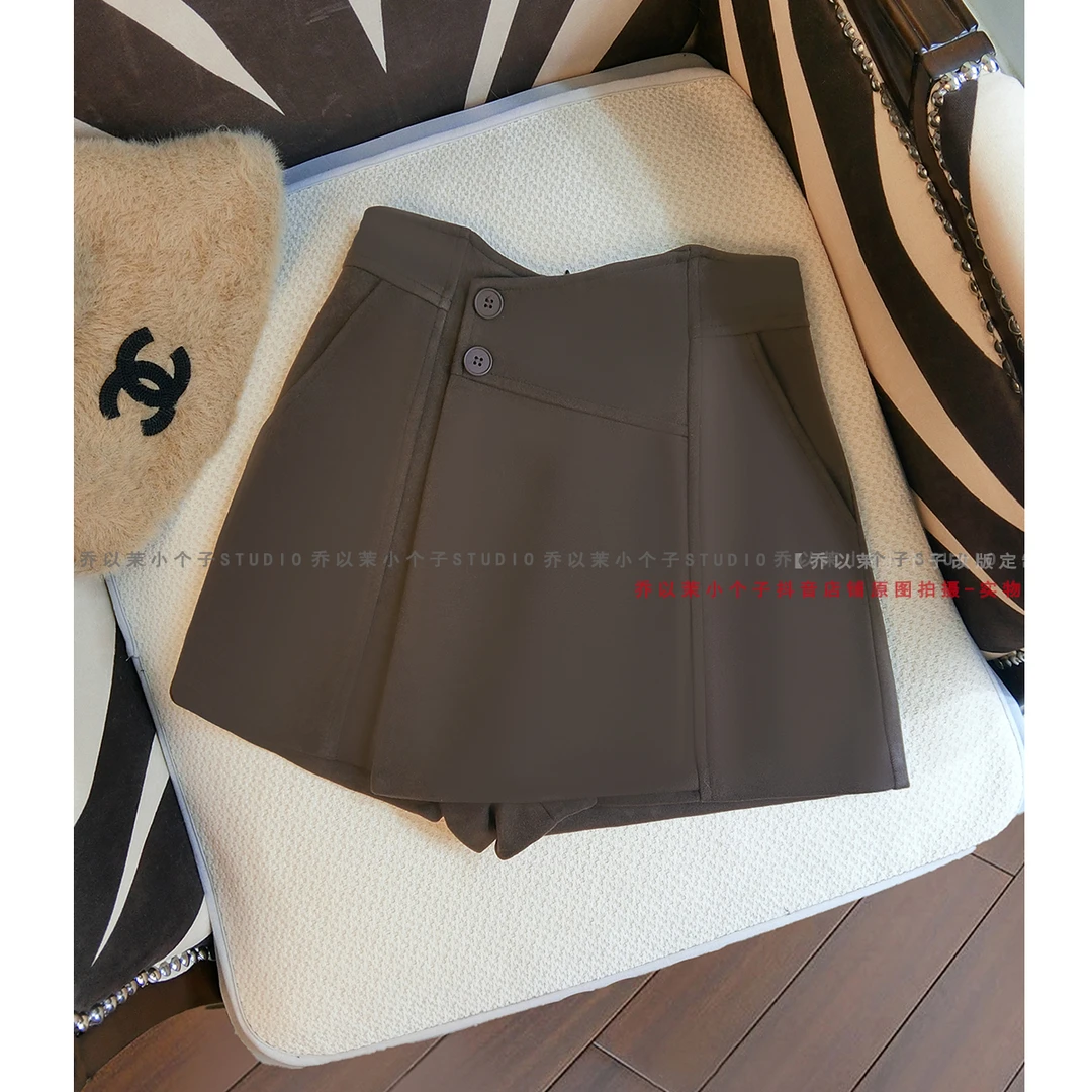 秋冬毛呢短裤女裤裙宽松阔腿裤靴裤小个子显瘦A字高腰复古气质感