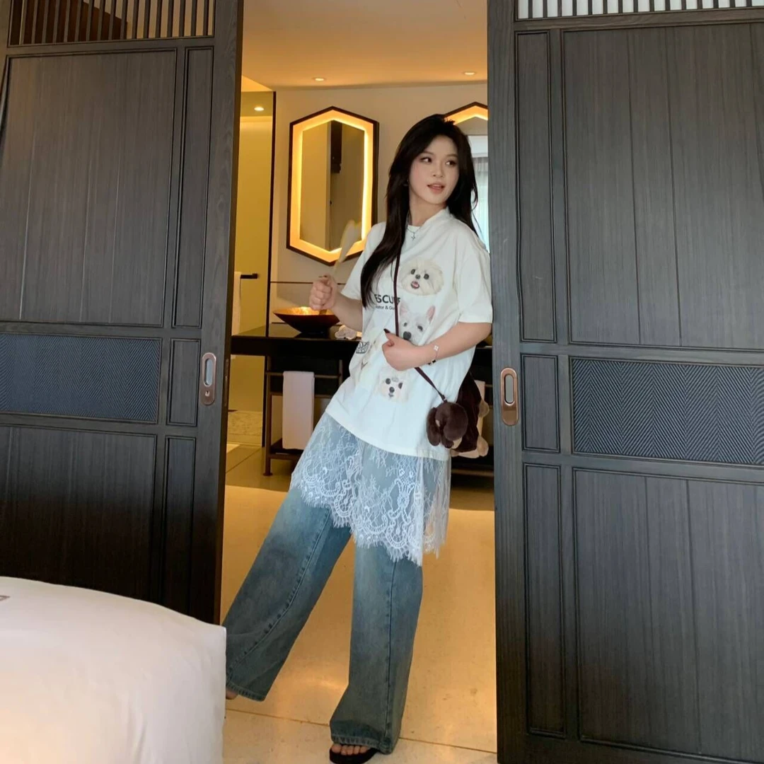 一口苏达 小狗T 春季新款显瘦百搭休闲宽松印花圆领T恤