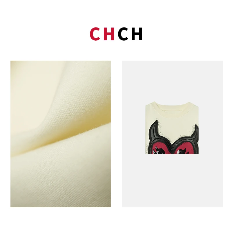 JY3TXD123466设计感印花爱心恶魔时尚休闲百搭圆领宽松短袖T恤女