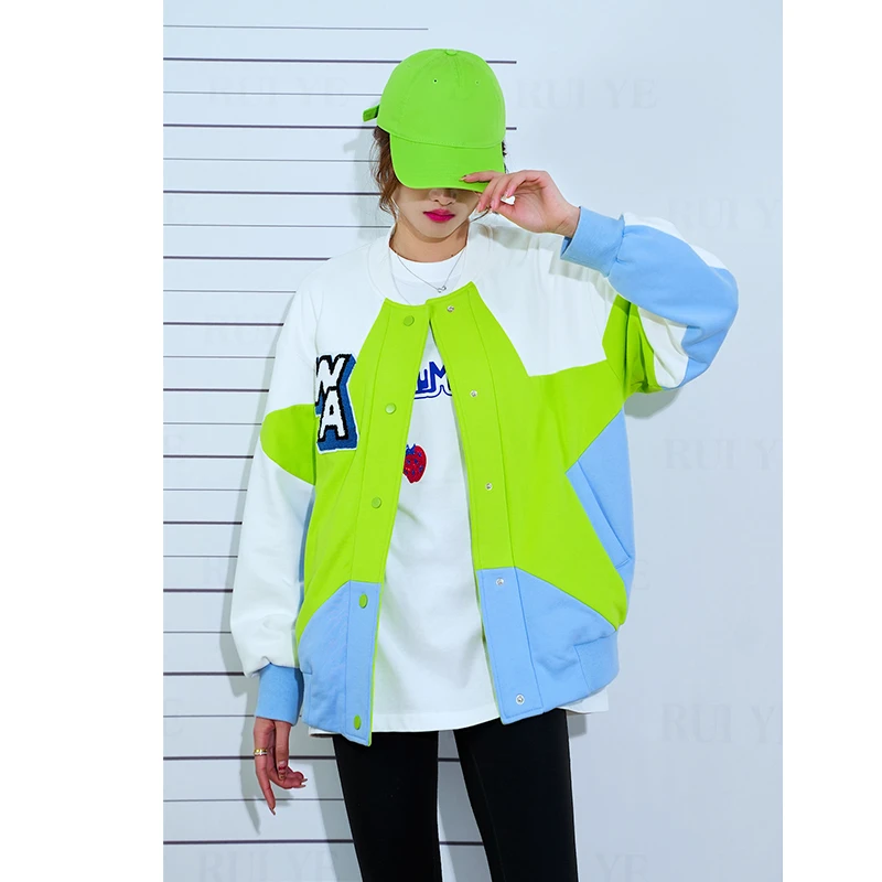 JY2WT2022撞色五角星绣花眼睛时尚秋季新款百搭棒球服短外套女