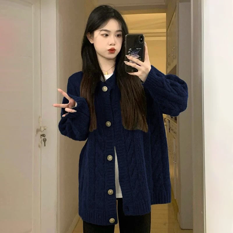 韩系慵懒风毛针织开衫春装上衣女秋季2024新款小个子宽松毛衣外套