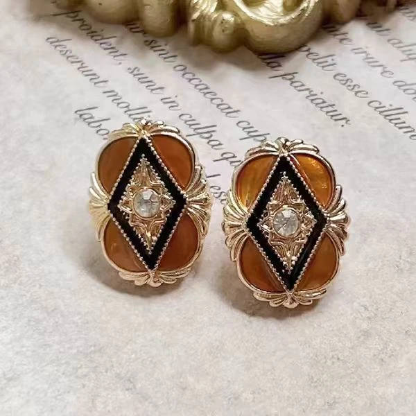 铜合金耳饰 741 意★【GA宫廷花卉】 Vintage古董中古银针椭圆形