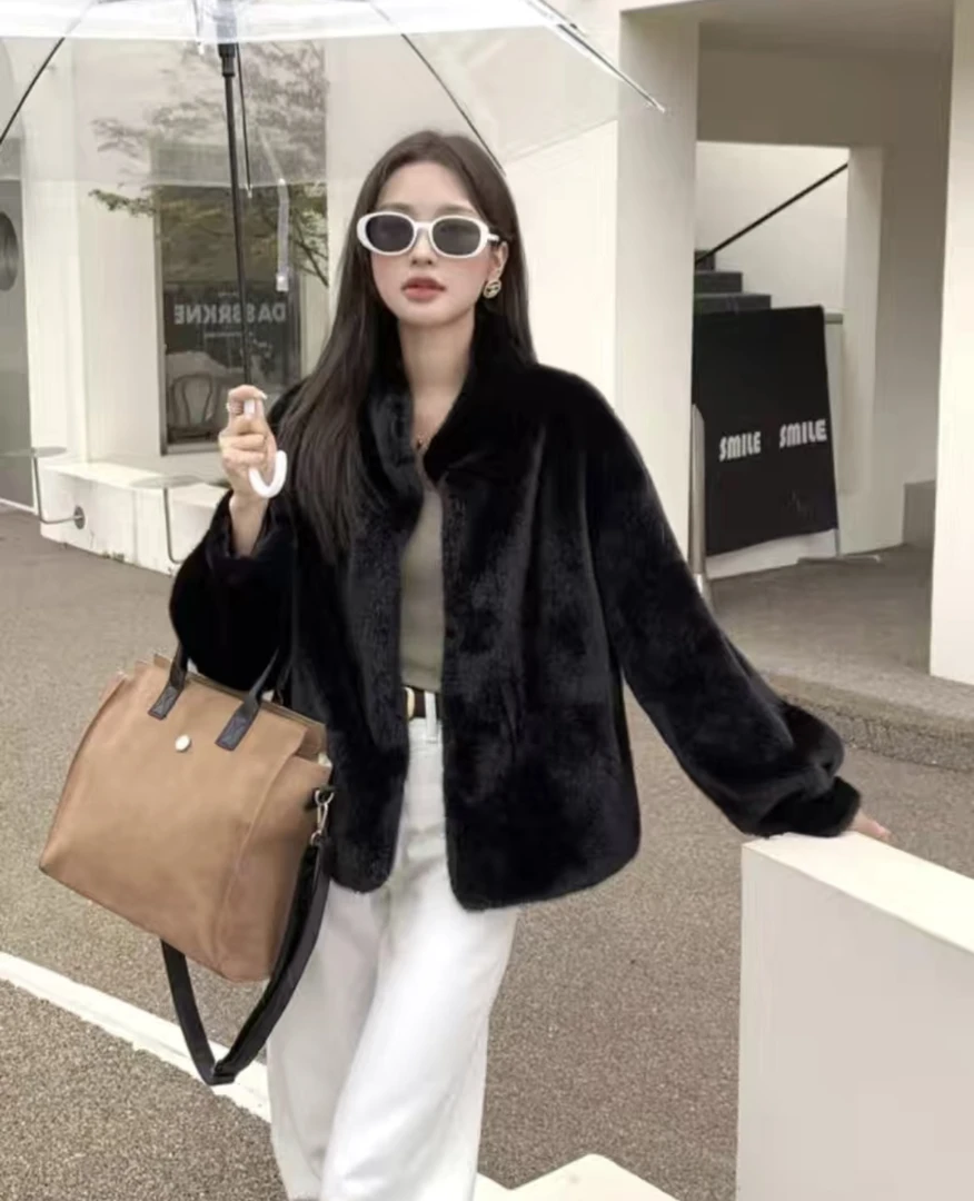 2024年时尚保暖欧貂绒皮毛一体外套