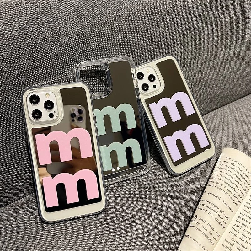 ins粉色英文字母镜面iPhone14pro手机壳苹果适用13小众高级感12套
