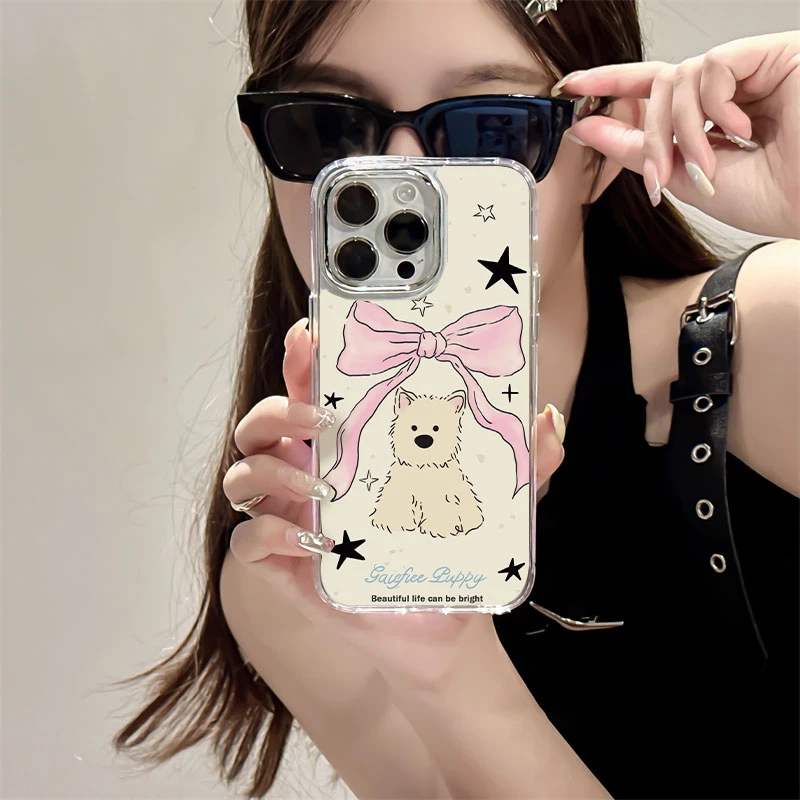 星星蝴蝶小狗适用苹果手机壳iPhone15创意14大孔气囊12promax防摔