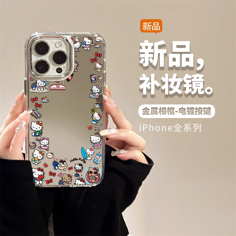 电镀镜面卡通KT猫适用iphone15promax手机壳14苹果13新款12软壳女