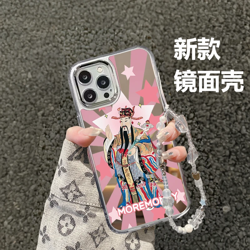 爱心财神爷适用苹果14promax/plus手机壳iPhone13/XS/8/7p/镜面壳