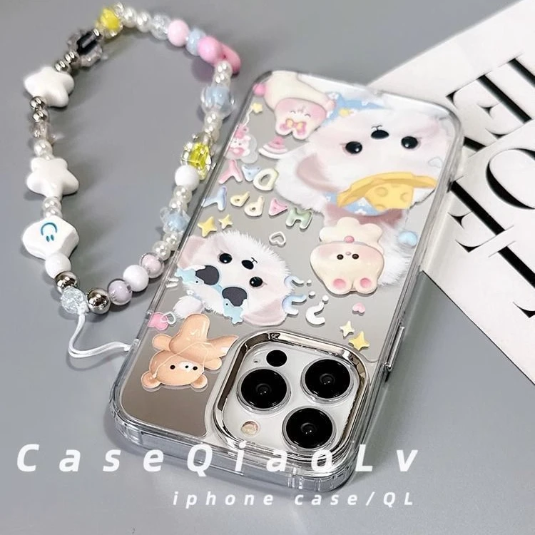 狗狗适用苹果16手机壳可爱镜面小狗iphone14promax防摔13pro高级
