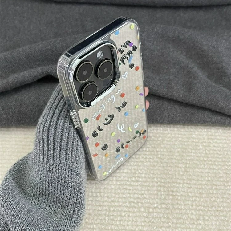 创意镜面笑脸彩色波点iPhone15promax手机壳适用苹果14/15/13可爱