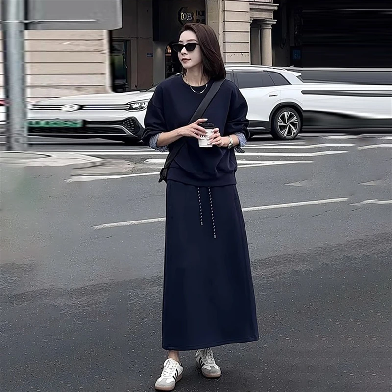 秋季韩系通勤时尚套装新款长袖气质显瘦卫衣轻熟减龄半身裙两件套