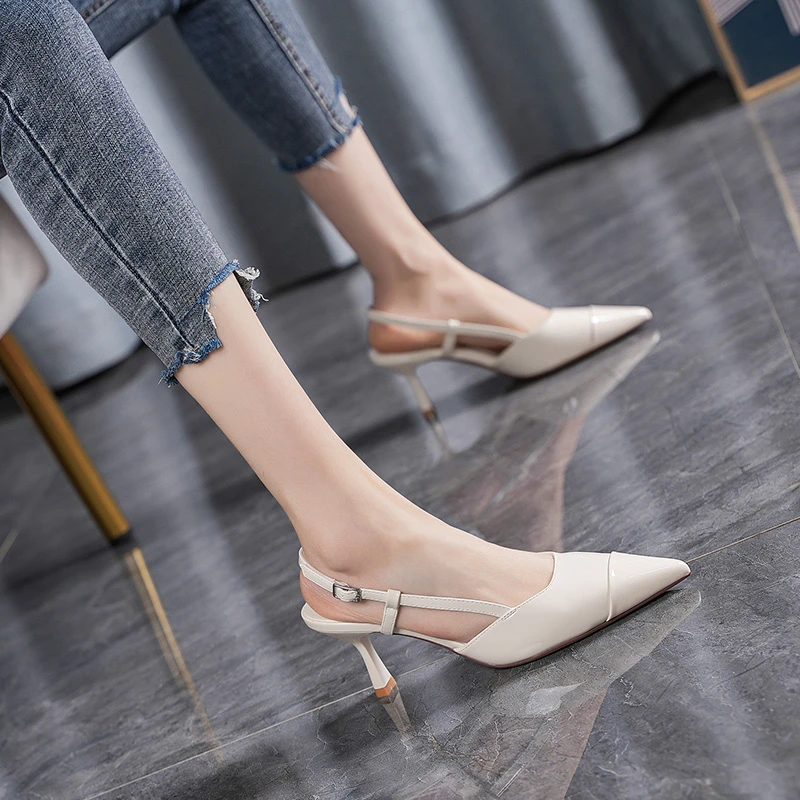法式气质后袢带浅口高跟鞋女细跟百搭性感无后跟尖头单鞋秀气女鞋