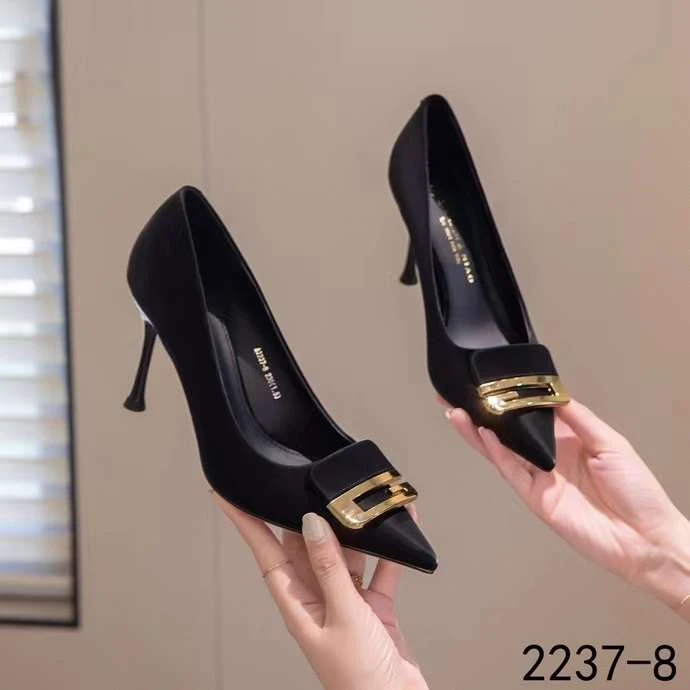 8cm软皮不磨脚方扣高跟鞋女细跟浅口法式ol单鞋不累脚职业工作鞋