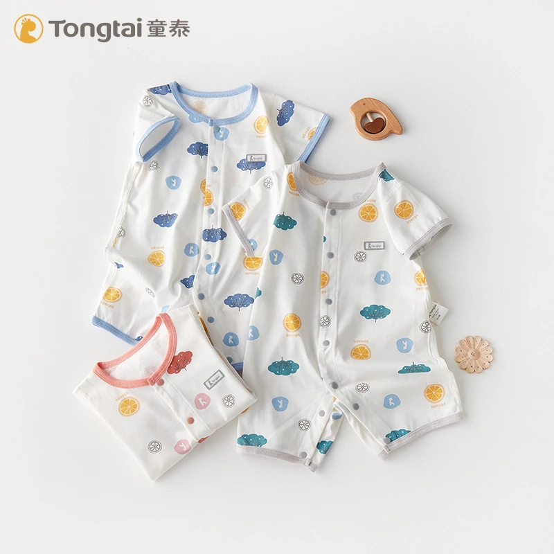童泰新生儿初生婴儿男女宝宝爬服哈衣1-24月薄款棉短袖连体哈衣