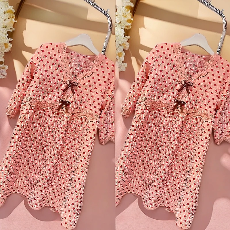 网红新粉桃心宽松睡裙家居服减龄亲肤柔软睡衣女款爆款2025新款