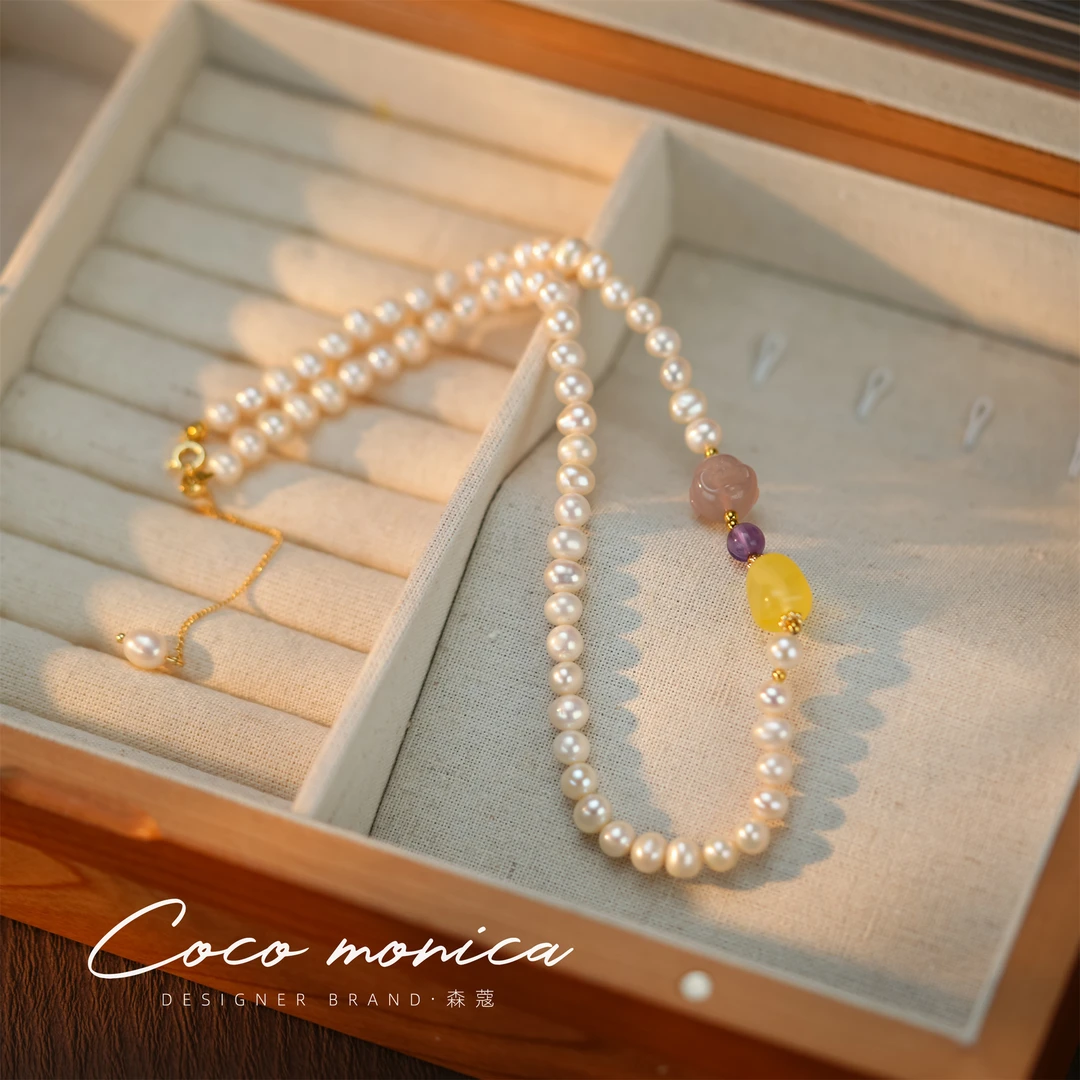 【小霞珠宝】 WA667气质轻奢百搭彩色手作镶嵌长链素款