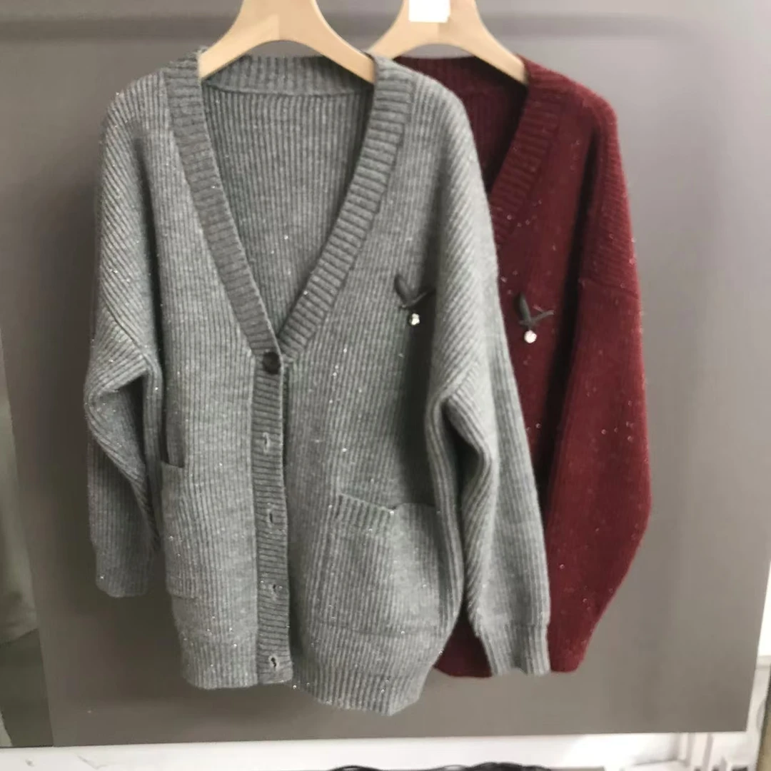 【M系列】冬毛衣外套女宽松外穿复古针织开衫E42185216