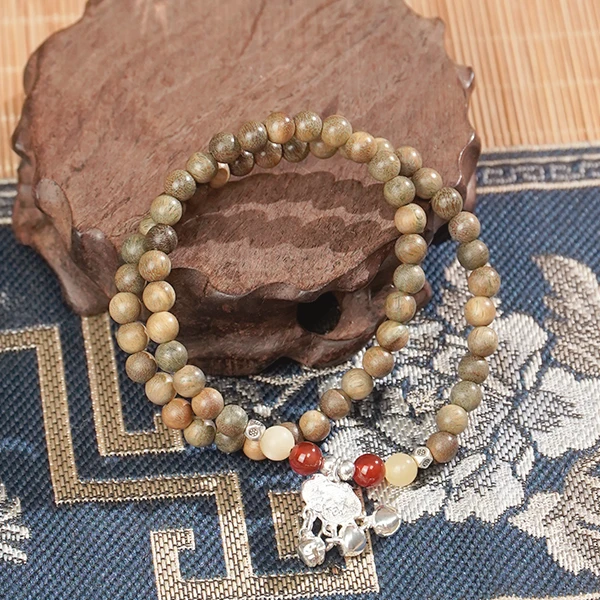 双圈平安锁玉檀手串饰品