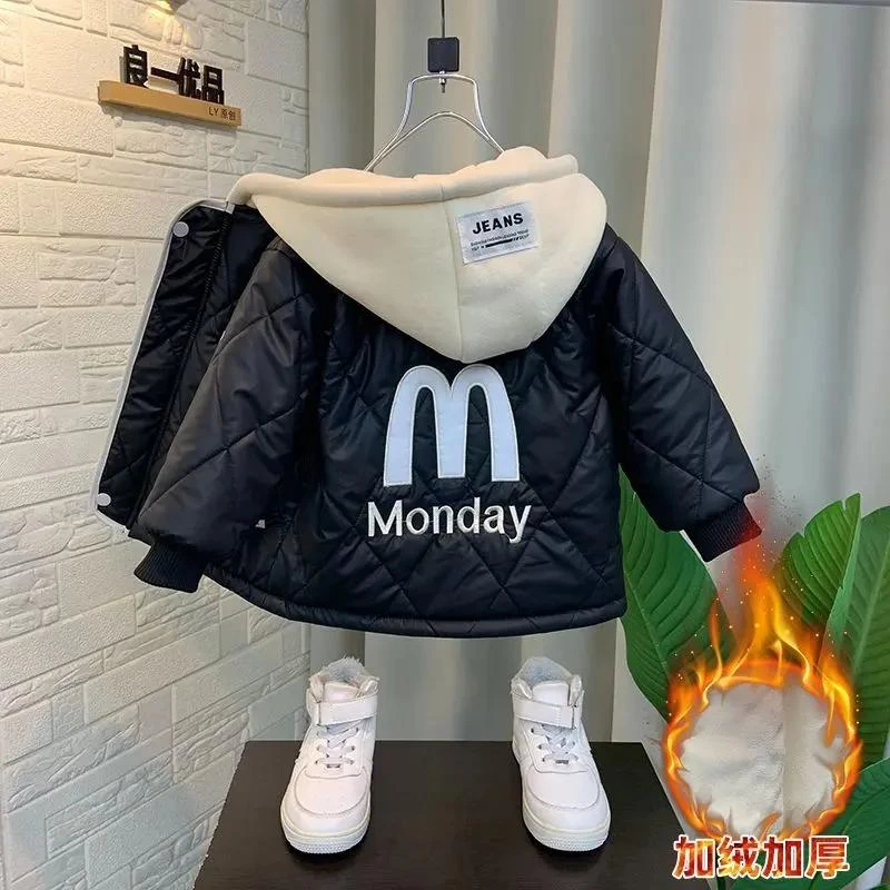 男童冬季棉衣外套2024新款儿童加厚棉服潮酷宝宝时髦加绒棉袄童装