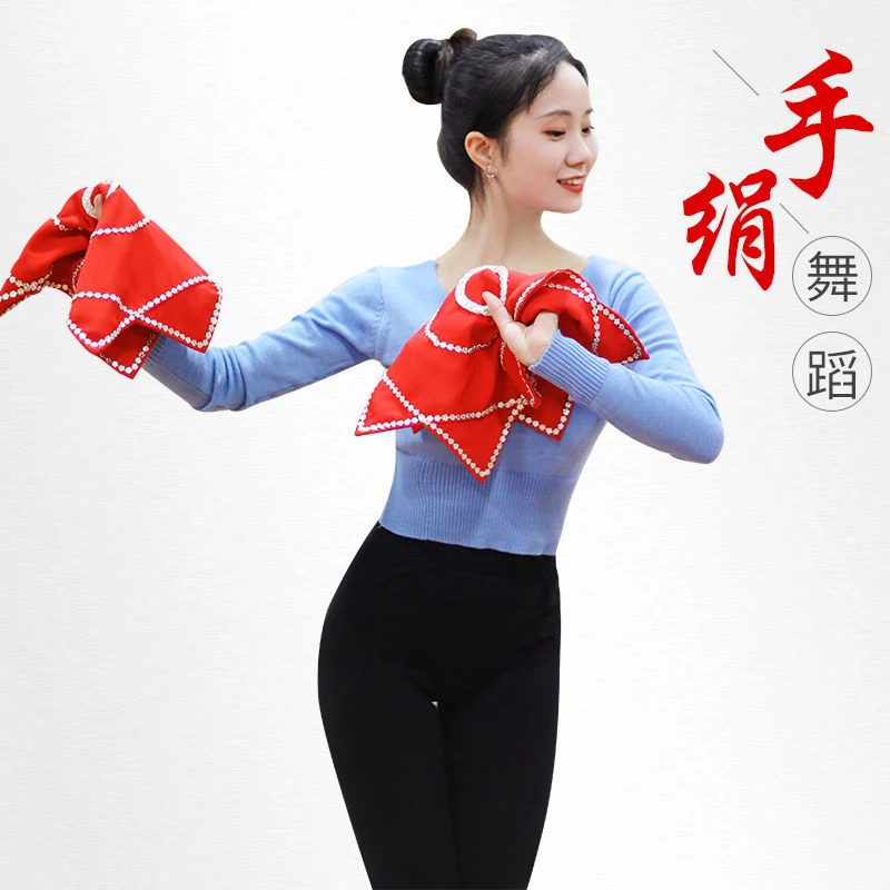 手绢花舞蹈二人转广场舞红手帕儿童考级麻纱八角巾东北扭秧歌一对