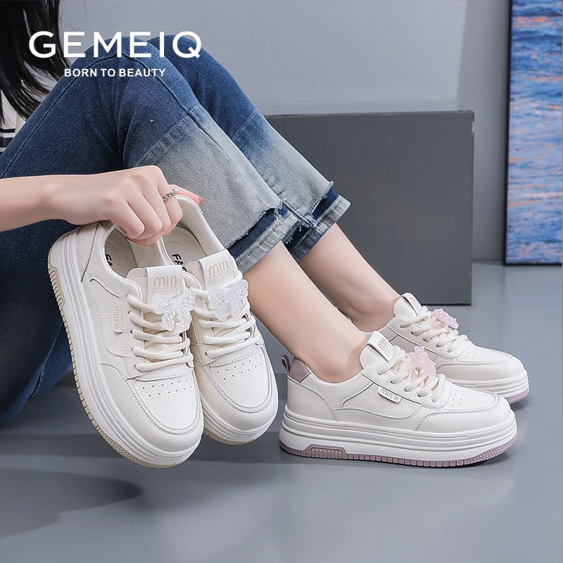 （牛皮特价）戈美其2024秋季新款女鞋厚底百搭小白鞋舒适真皮板鞋